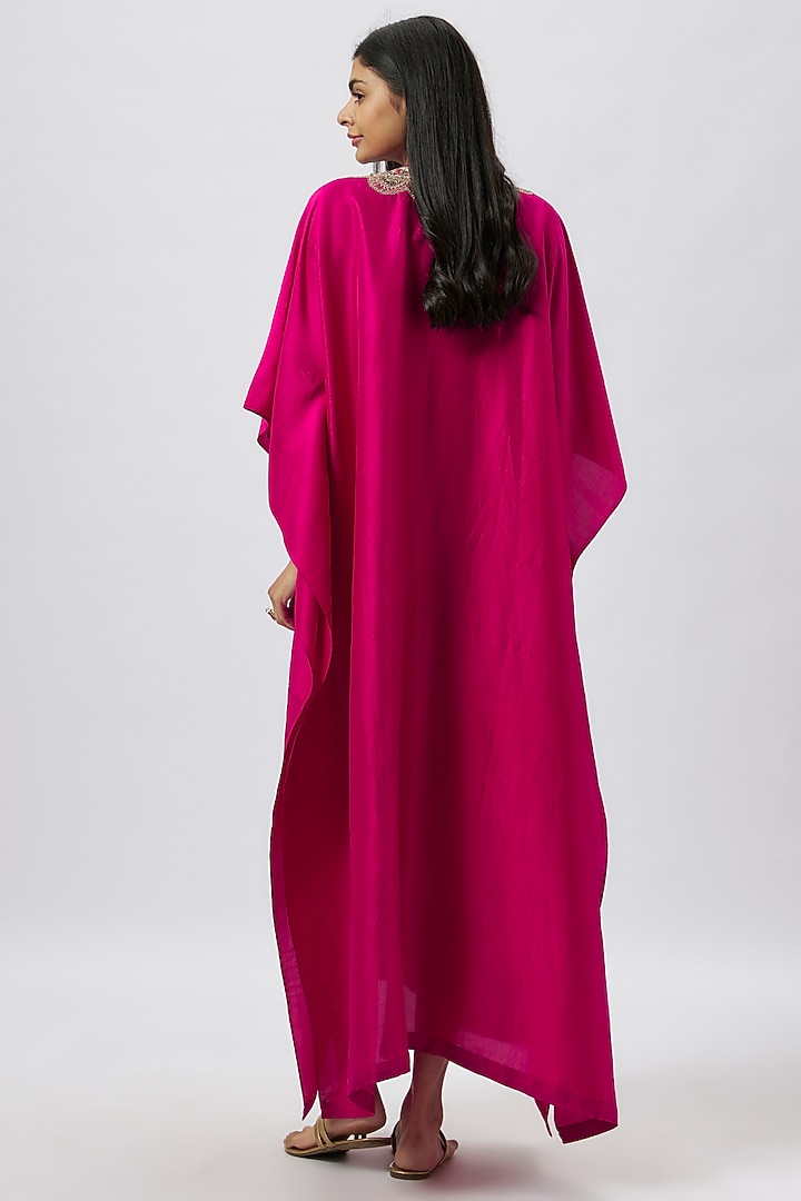 Pink Silk Zari Embroidered Kaftan by Jayanti Reddy at Pernia's Pop Up Shop
