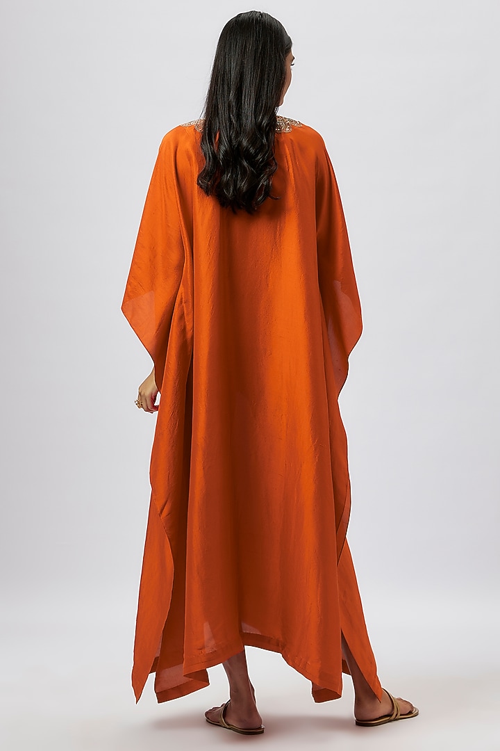 Rust Silk Zari Embroidered Kaftan by Jayanti Reddy at Pernia's Pop Up Shop