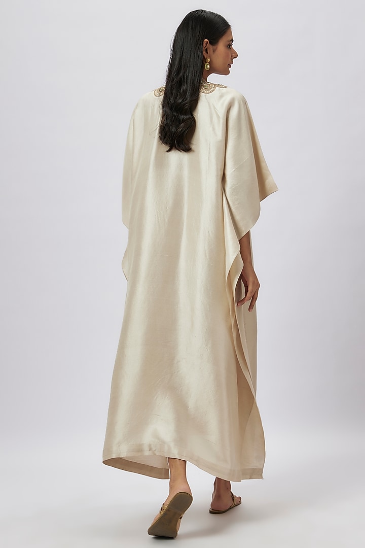 Ivory Silk Zari Embroidered Kaftan by Jayanti Reddy at Pernia's Pop Up Shop