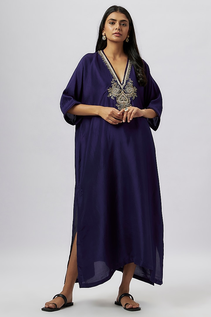 Purple Silk Zari Embroidered Kaftan by Jayanti Reddy