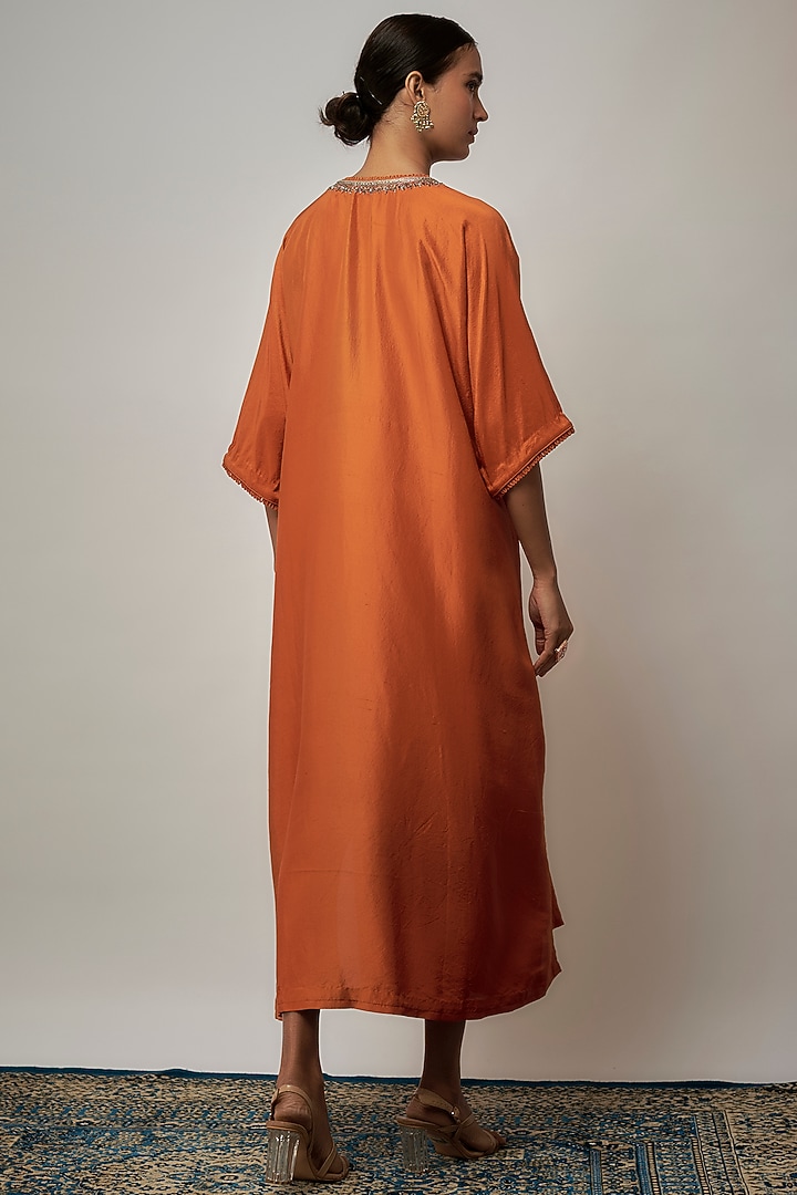 Orange Silk Zardosi Embroidered Kaftan by Jayanti Reddy at Pernia's Pop Up Shop