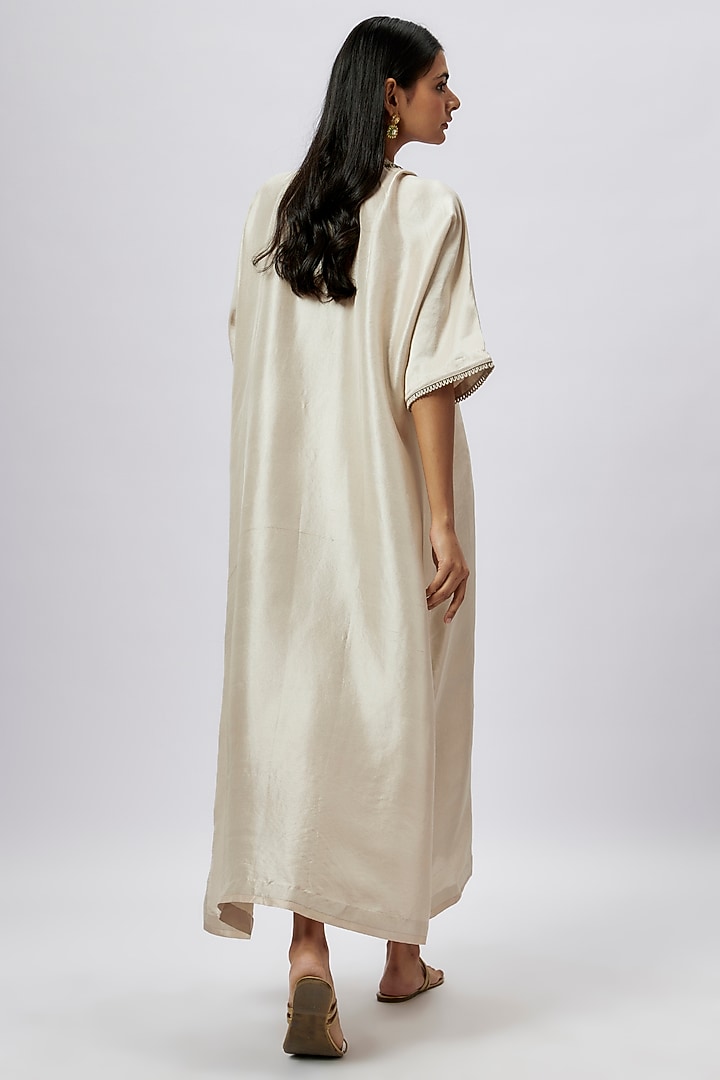 Ivory Silk Zari Embroidered Kaftan by Jayanti Reddy at Pernia's Pop Up Shop