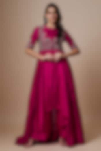 Rani Pink Silk Zari Embroidered Wedding Anarkali Set by Jayanti Reddy at Pernia's Pop Up Shop