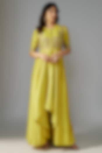 Lime Green Silk Zari Embroidered Wedding Anarkali Set by Jayanti Reddy at Pernia's Pop Up Shop