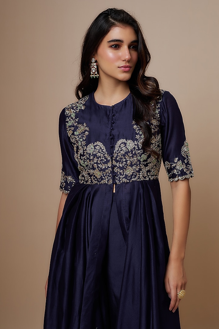 Purple Silk Zari Embroidered Wedding Anarkali Set by Jayanti Reddy at Pernia's Pop Up Shop