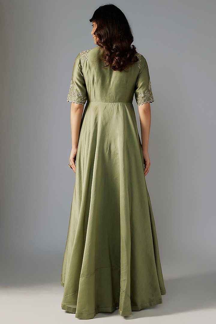 Mint Green Silk Zari Embroidered Wedding Anarkali Set by Jayanti Reddy at Pernia's Pop Up Shop