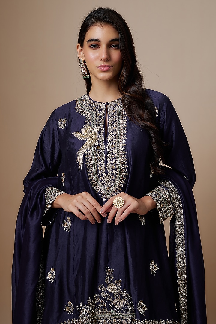 Purple Silk Zari Embroidered Kurta Set by Jayanti Reddy at Pernia's Pop Up Shop