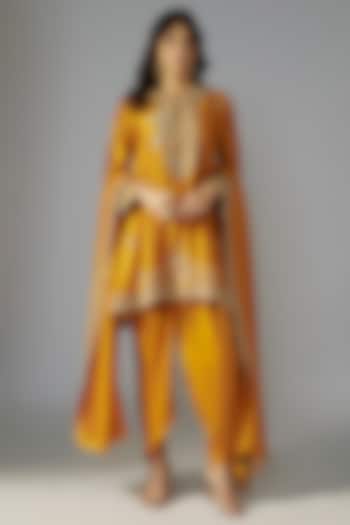 Mango Yellow Silk Zari Embroidered Kurta Set by Jayanti Reddy