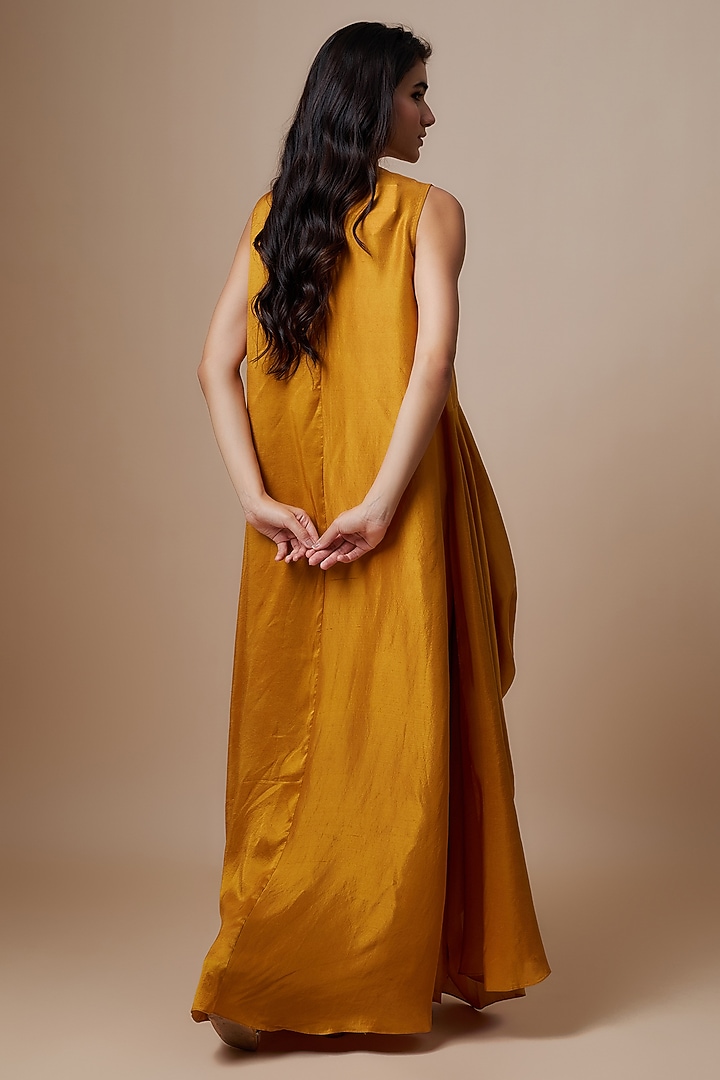 Mango Yellow Silk Zari Embroidered Flowy Maxi Cocktail Dress by Jayanti Reddy at Pernia's Pop Up Shop