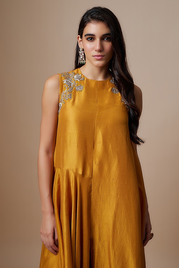 Mango Yellow Silk Zari Embroidered Flowy Maxi Dress by Jayanti Reddy at  Pernia's Pop Up Shop 2026