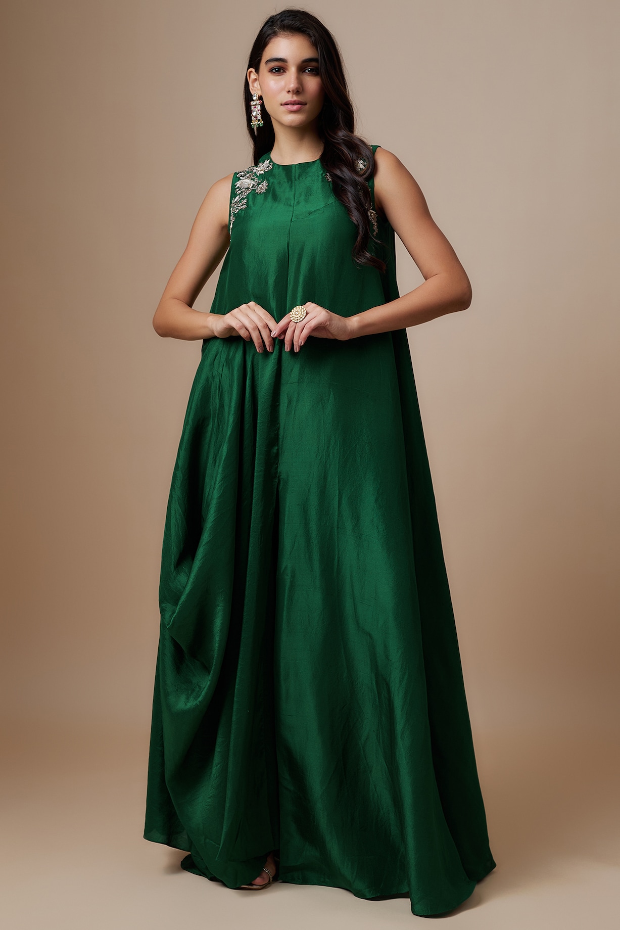 Emerald Green Silk Zari Embroidered Flowy Maxi Dress by Jayanti Reddy at  Pernia's Pop Up Shop 2026