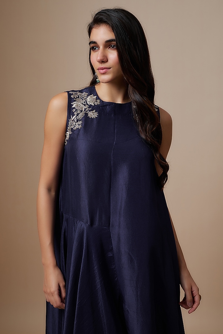 Purple Silk Zari Embroidered Flowy Maxi Cocktail Dress by Jayanti Reddy at Pernia's Pop Up Shop
