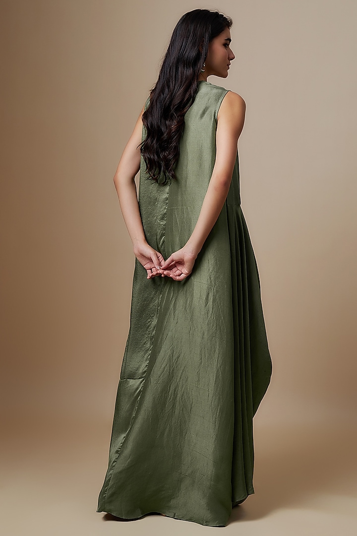 Mint Green Silk Zari Embroidered Flowy Maxi Cocktail Dress by Jayanti Reddy at Pernia's Pop Up Shop