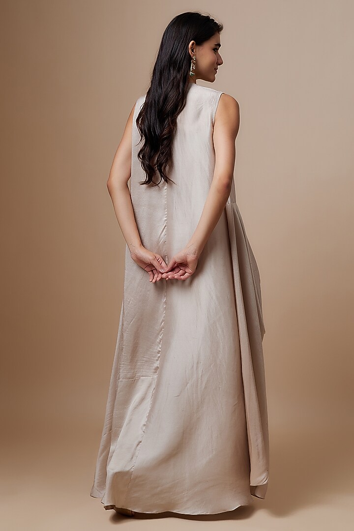 Ivory Silk Zari Embroidered Flowy Maxi Cocktail Dress by Jayanti Reddy at Pernia's Pop Up Shop