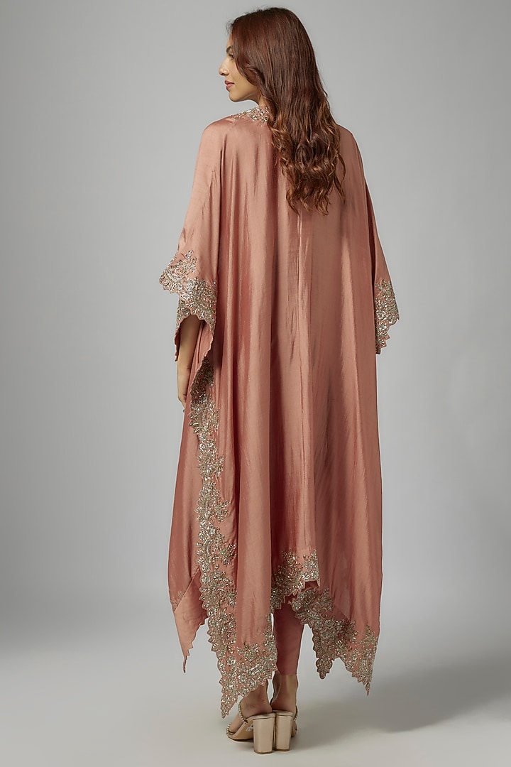 Peach Silk Embroidered Cape Set by Jayanti Reddy at Pernia's Pop Up Shop