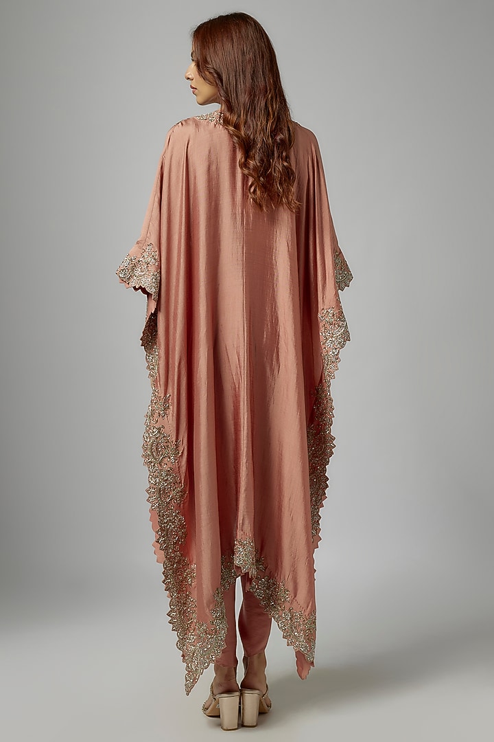 Peach Silk Embroidered Cape Set by Jayanti Reddy at Pernia's Pop Up Shop