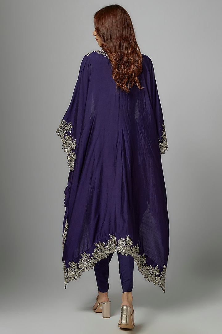 Purple Silk Embroidered Cape Set by Jayanti Reddy at Pernia's Pop Up Shop