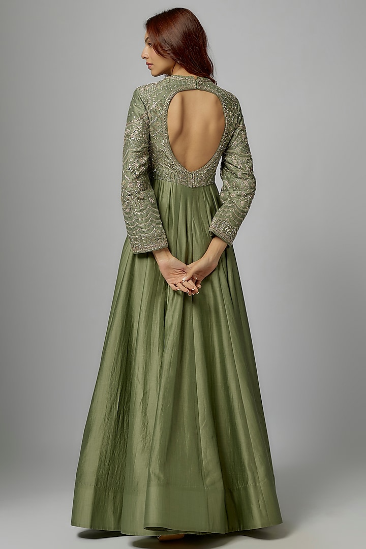 Mint Green Silk Embroidered Bridal Anarkali Set by Jayanti Reddy at Pernia's Pop Up Shop