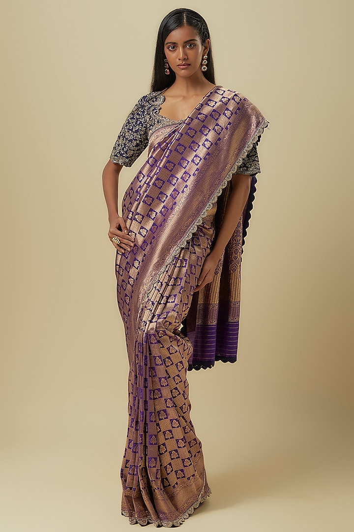 Purple Banarasi Bridal Saree Set by Jayanti Reddy at Pernia's Pop Up Shop