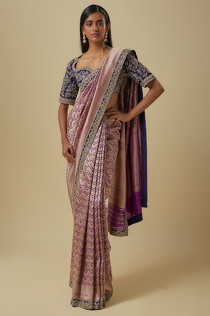 Purple Banarasi Bridal Saree Set by Jayanti Reddy at Pernia's Pop Up Shop