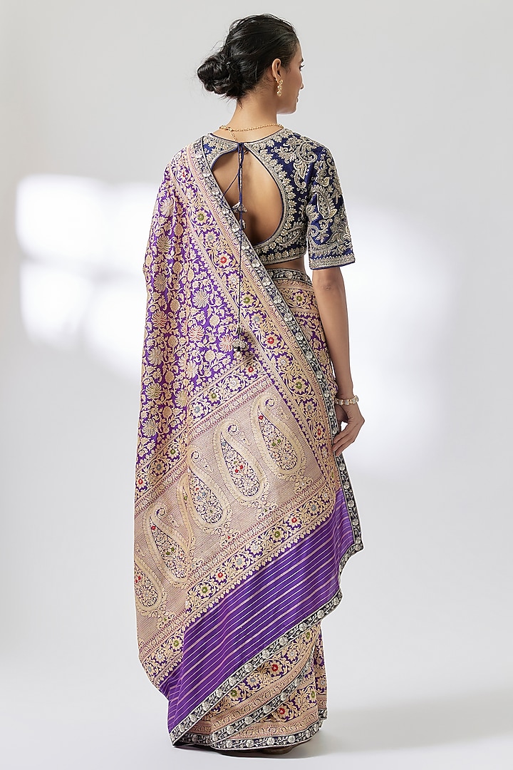 Purple Banarasi Bridal Saree Set by Jayanti Reddy at Pernia's Pop Up Shop