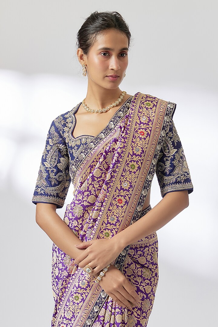 Purple Banarasi Bridal Saree Set by Jayanti Reddy at Pernia's Pop Up Shop