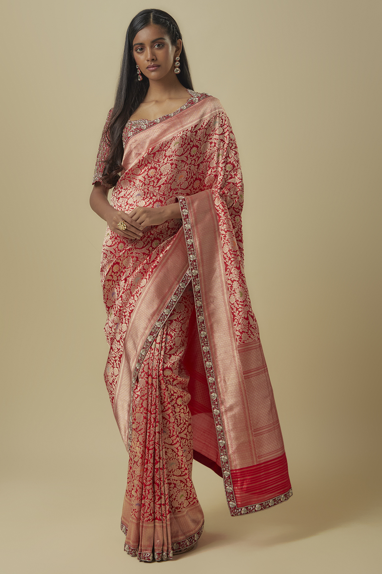 Red Banarasi Bridal Saree Set by Jayanti Reddy at Pernia's Pop Up Shop