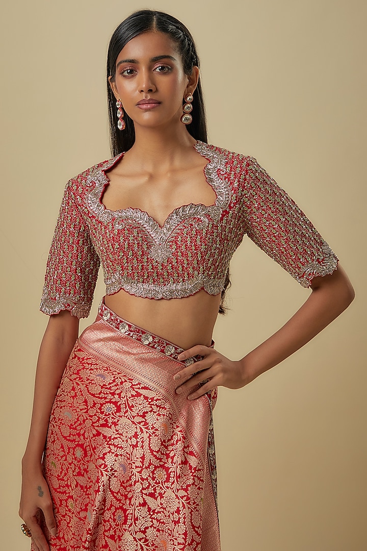 Red Banarasi Bridal Saree Set by Jayanti Reddy at Pernia's Pop Up Shop