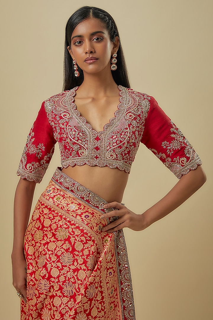 Red Banarasi Bridal Saree Set by Jayanti Reddy at Pernia's Pop Up Shop