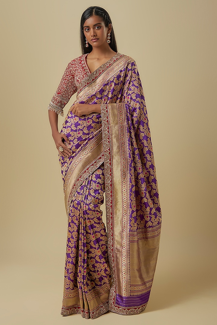 Purple Banarasi Saree Set by Jayanti Reddy at Pernia's Pop Up Shop