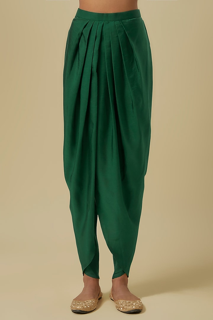 Green Silk Zardosi Embroidered Tunic Set by Jayanti Reddy at Pernia's Pop Up Shop