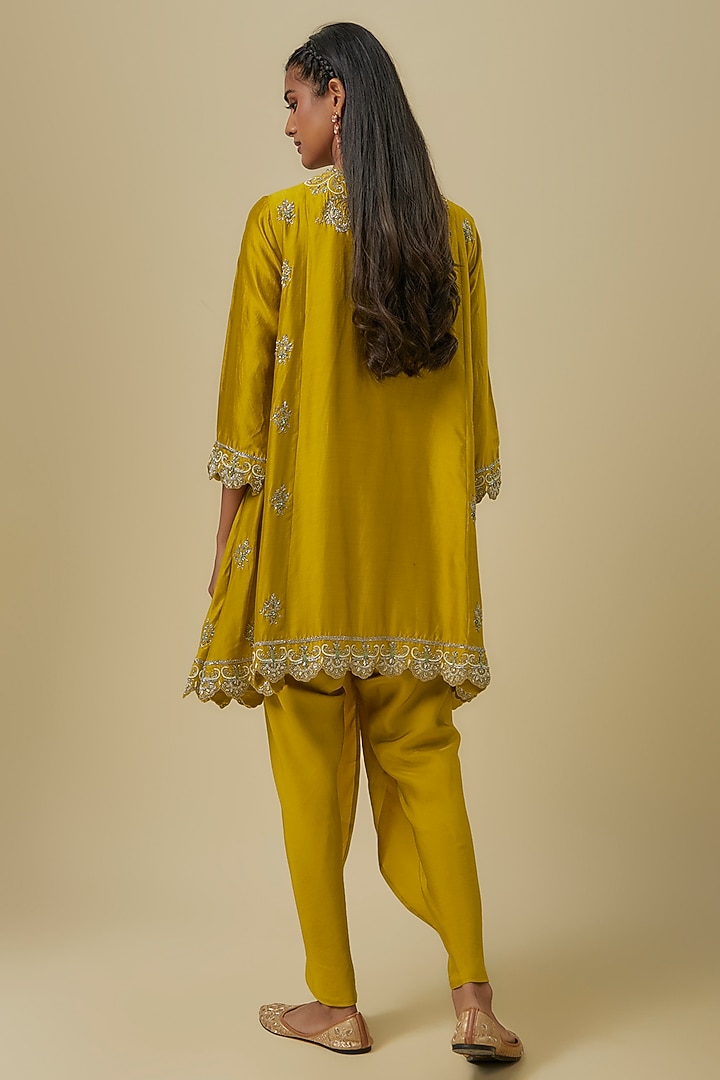 Yellow Silk Zardosi Embroidered Tunic Set by Jayanti Reddy at Pernia's Pop Up Shop