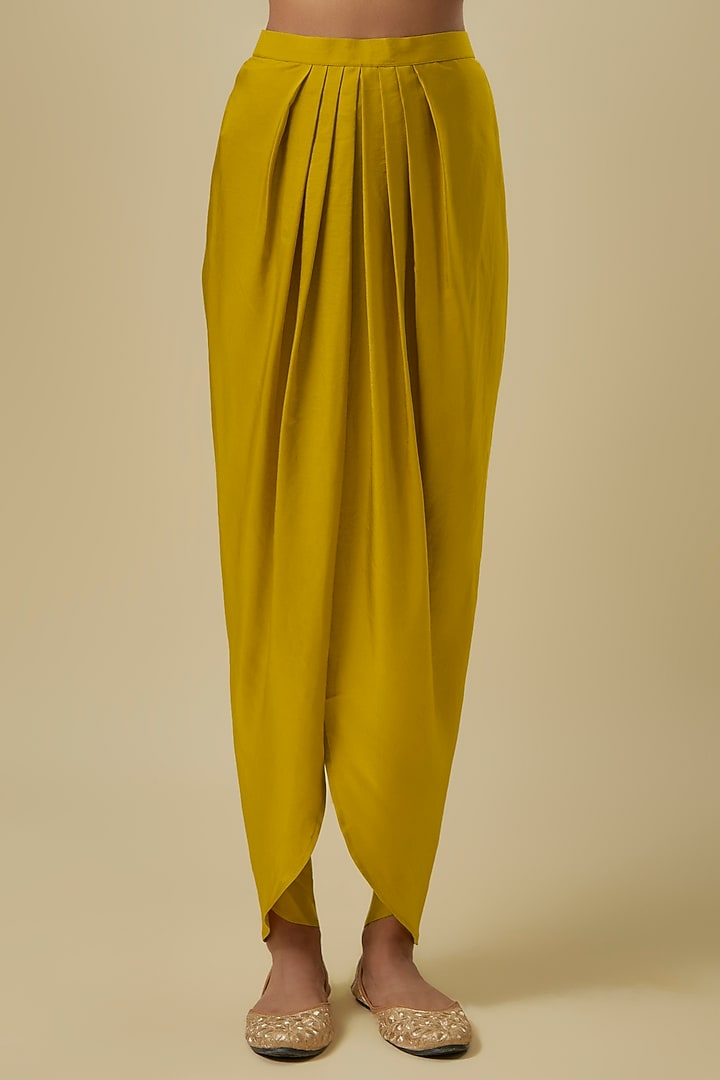 Yellow Silk Zardosi Embroidered Tunic Set by Jayanti Reddy at Pernia's Pop Up Shop