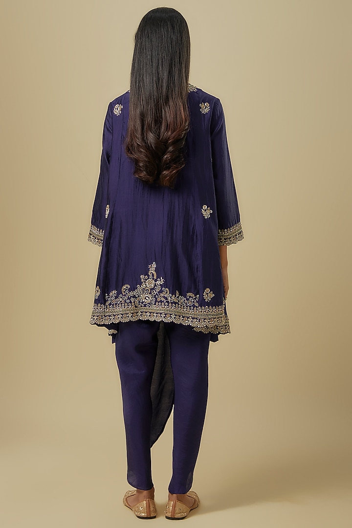 Purple Silk Zardosi Embroidered Tunic Set by Jayanti Reddy at Pernia's Pop Up Shop