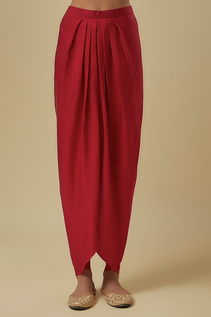 Red Silk Zardosi Embroidered Tunic Set by Jayanti Reddy at Pernia's Pop Up Shop