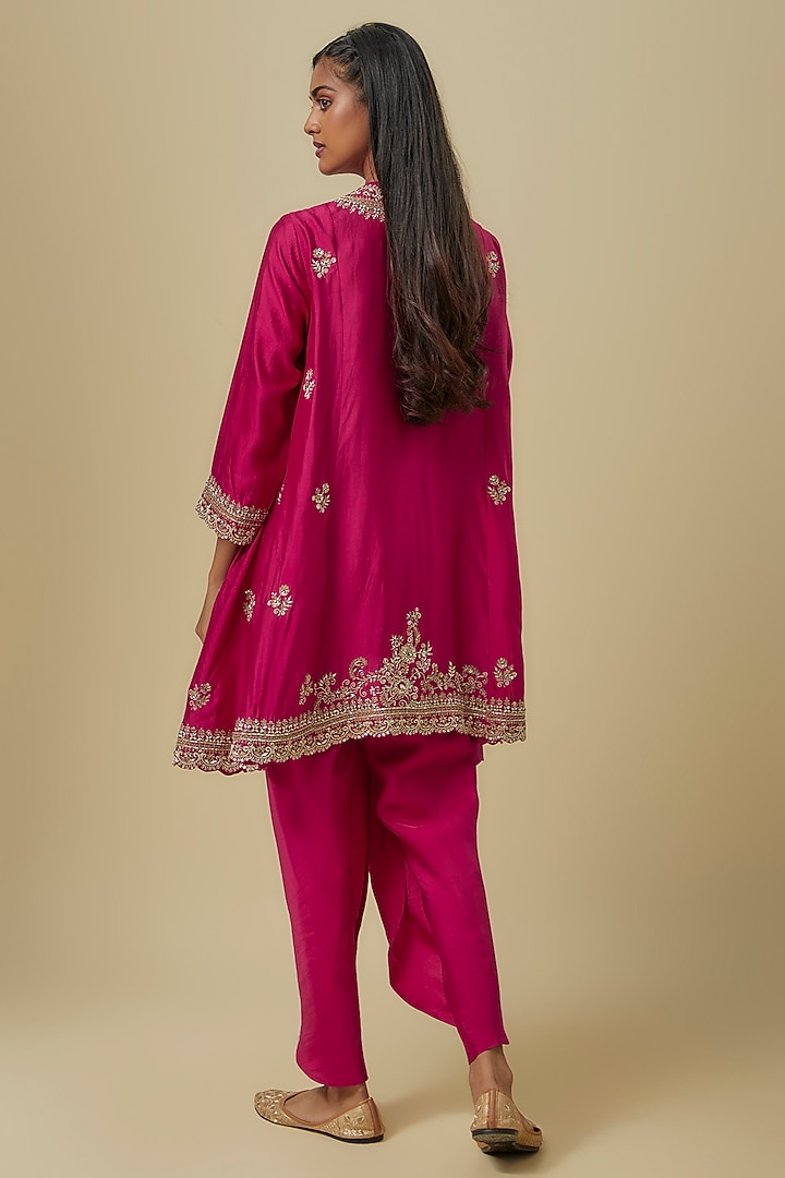 Pink Silk Zardosi Embroidered Tunic Set by Jayanti Reddy at Pernia's Pop Up Shop