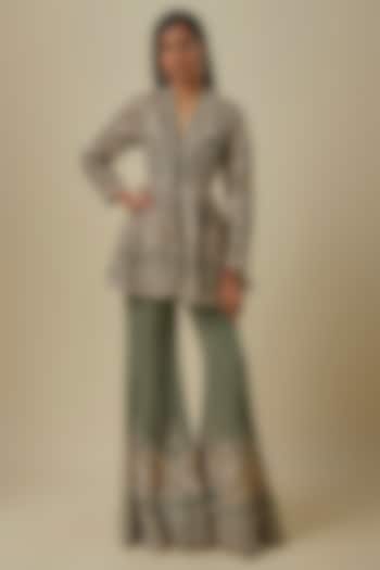 Green Georgette Zardosi Embroidered Sharara Set by Jayanti Reddy at Pernia's Pop Up Shop