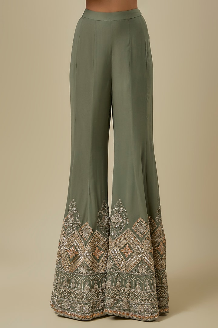 Green Georgette Zardosi Embroidered Bridal Sharara Set by Jayanti Reddy at Pernia's Pop Up Shop