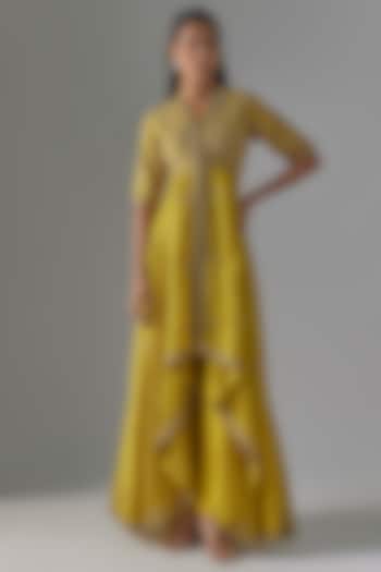 Mustard Silk Wedding Anarkali Set by Jayanti Reddy at Pernia's Pop Up Shop