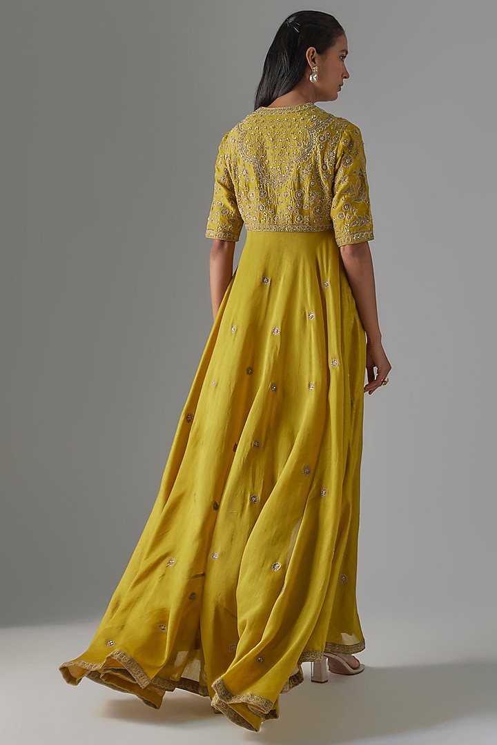 Mustard Silk Wedding Anarkali Set by Jayanti Reddy at Pernia's Pop Up Shop
