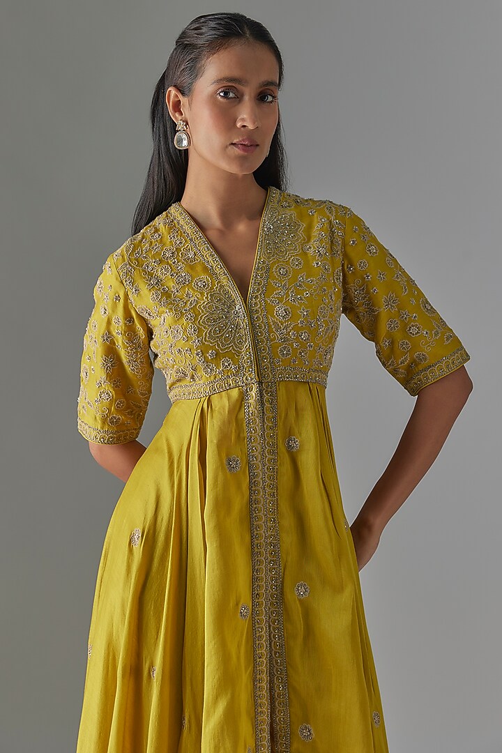 Mustard Silk Wedding Anarkali Set by Jayanti Reddy at Pernia's Pop Up Shop