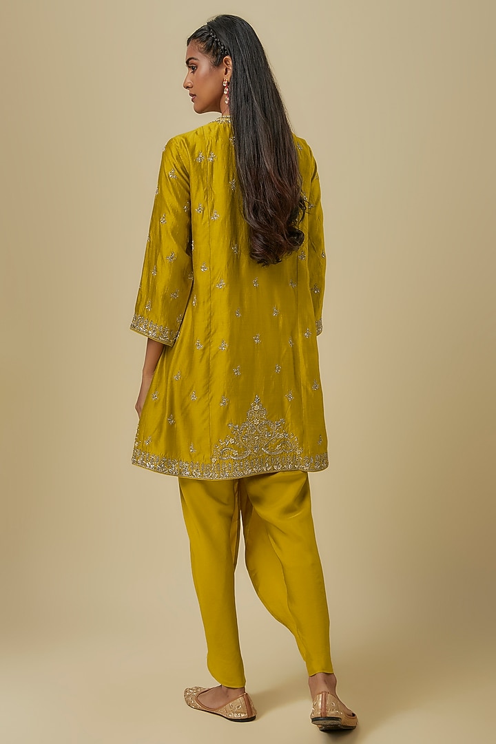 Yellow Silk Zardosi Embroidered Tunic Set by Jayanti Reddy at Pernia's Pop Up Shop