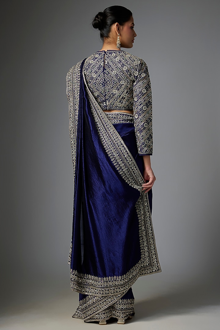 Purple Silk Embroidered Bridal Saree Set by Jayanti Reddy at Pernia's Pop Up Shop