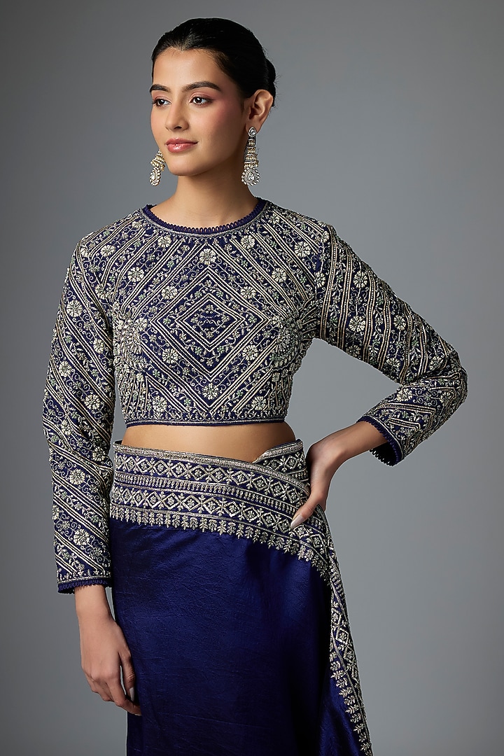 Purple Silk Embroidered Bridal Saree Set by Jayanti Reddy at Pernia's Pop Up Shop