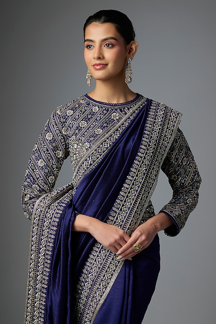 Purple Silk Embroidered Bridal Saree Set by Jayanti Reddy at Pernia's Pop Up Shop