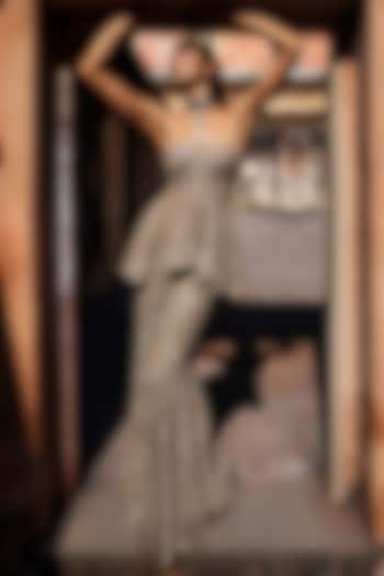 Golden Beige Net Dori Embroidered Bridal Sharara Set by Jayanti Reddy at Pernia's Pop Up Shop