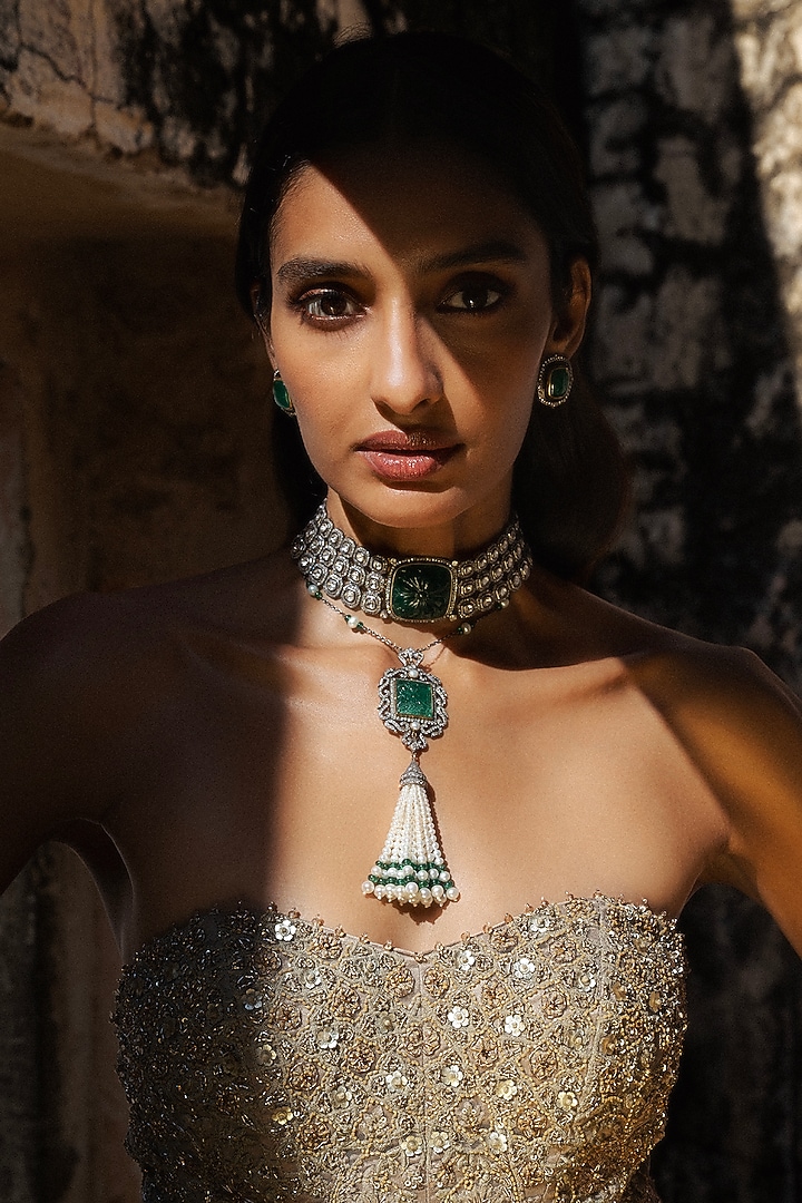 Golden Beige Net Dori Embroidered Bridal Sharara Set by Jayanti Reddy at Pernia's Pop Up Shop