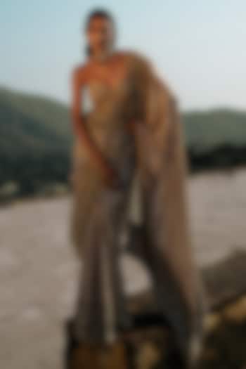 Beige Woven Silk Zardosi Hand Embroidered Bridal Saree Set by Jayanti Reddy at Pernia's Pop Up Shop