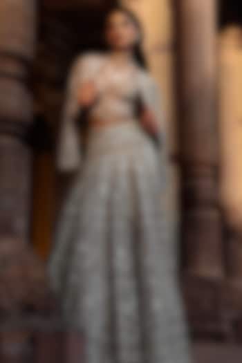 Beige Organza Hand Embroidered Jacket Bridal Lehenga Set by Jayanti Reddy at Pernia's Pop Up Shop