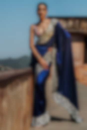 Purple Silk Zardosi Hand Embroidered Bridal Saree Set by Jayanti Reddy at Pernia's Pop Up Shop